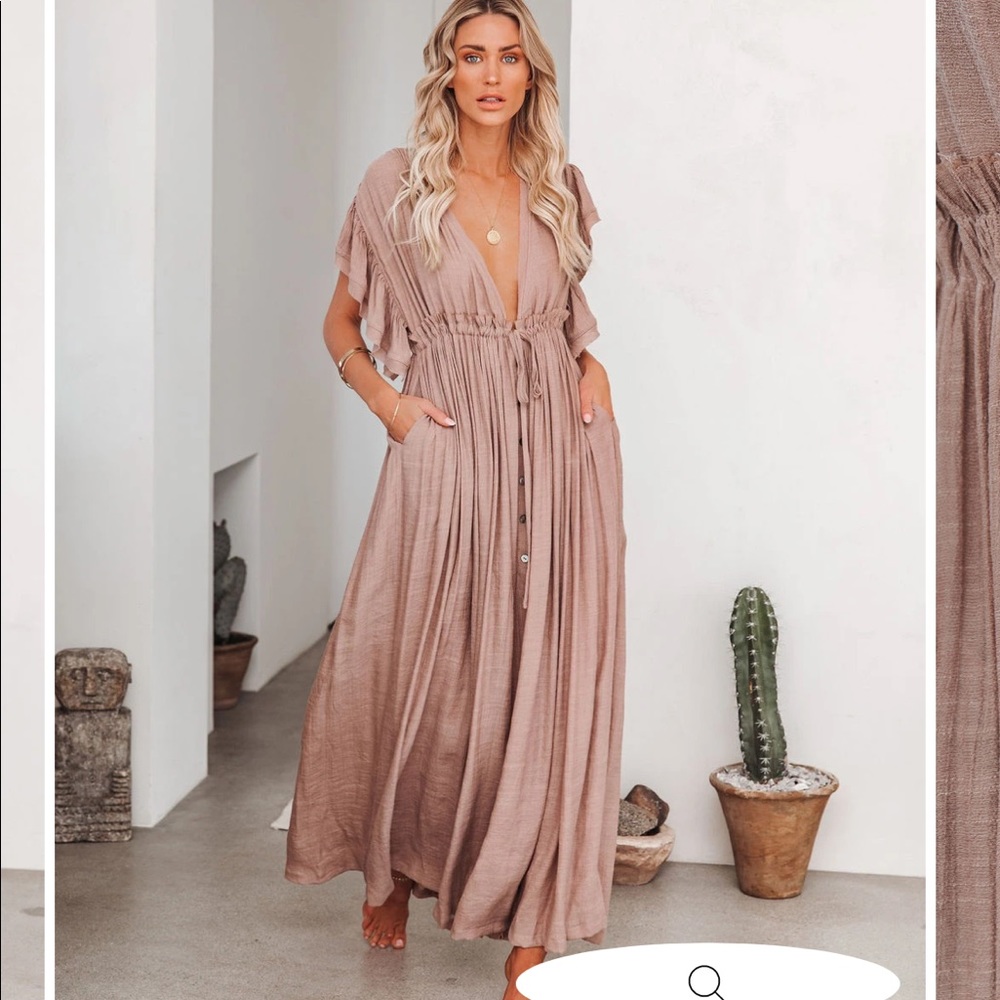 Vici Anika Pocketed Button Down Ruffle Maxi